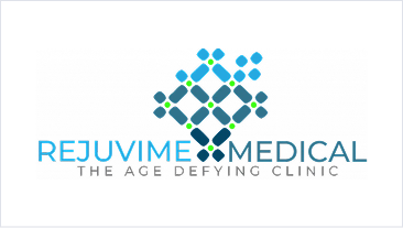 Rejuvime Medical logo featuring blue and green diamonds above "The Age Defying Clinic" on a white background, emphasizing anti-aging.