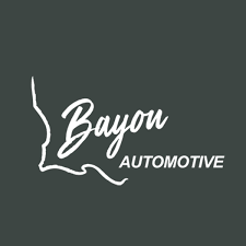 Bayou AUTOMOTIVE" in white over a dark background with an outline of Louisiana, styled like Russell Pool Company branding.