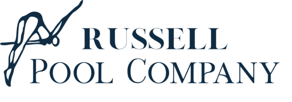 Russell Pool Company logo with a stylized diver on the left and company name with pool services text on the right.