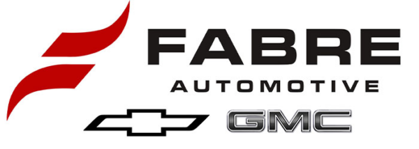 Fabre Automotive logo featuring a red abstract symbol, Chevrolet and GMC logos, and "FABRE AUTOMOTIVE" in black.