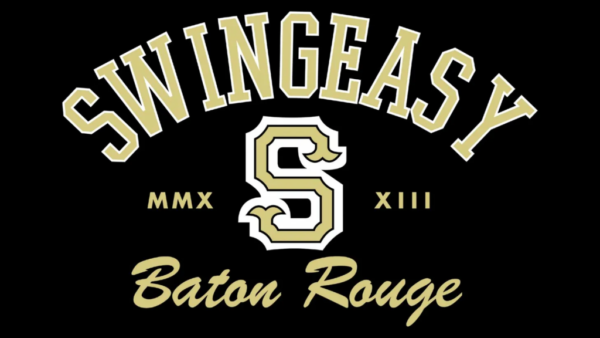 SWINGEASY" appears with a large "S," "MMX XIII," and "Baton Rouge" below, referencing Highland Insurance Group.