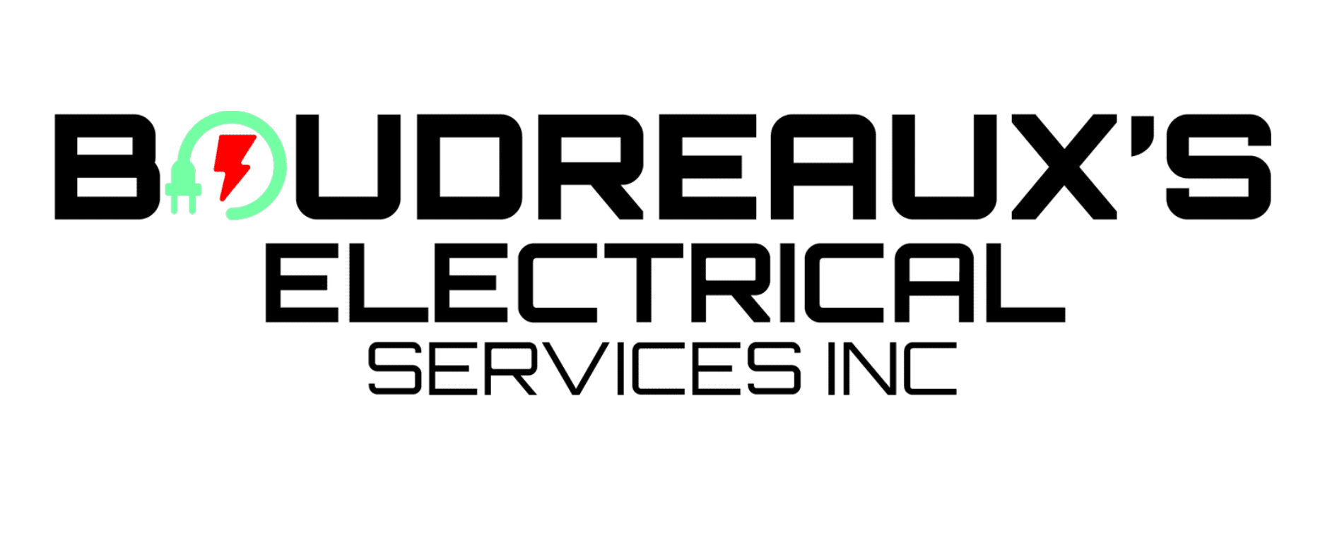 Boudreaux's Electrical logo with an electric plug and lightning bolt inside the "O".