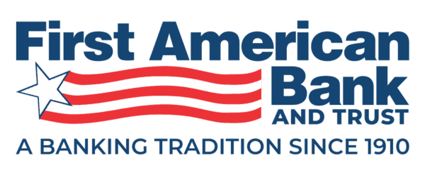 First American Bank and Trust logo featuring a stylized star with stripes and the tagline “A Banking Tradition Since 1910.”.