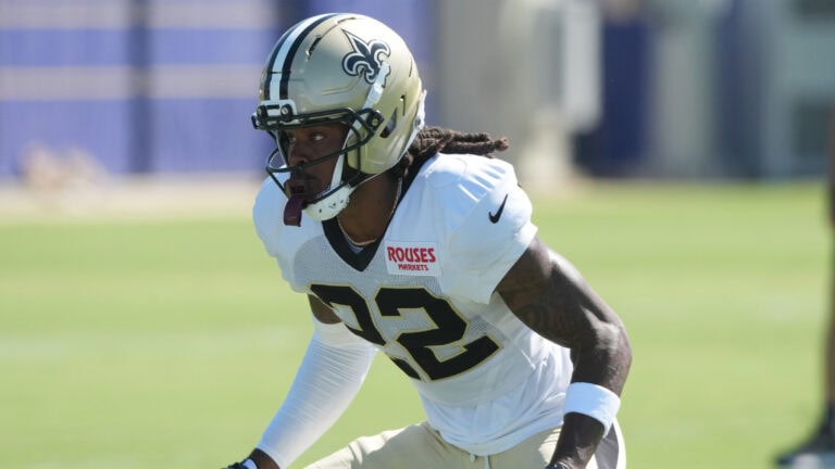 A New Orleans Saints player practices on the field, aiming to earn a spot on this season’s 53-man roster.